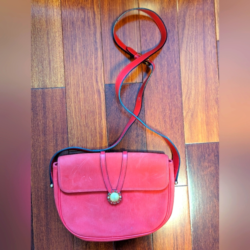 Vintage Nina Ricci Paris red suede shoulder bag
